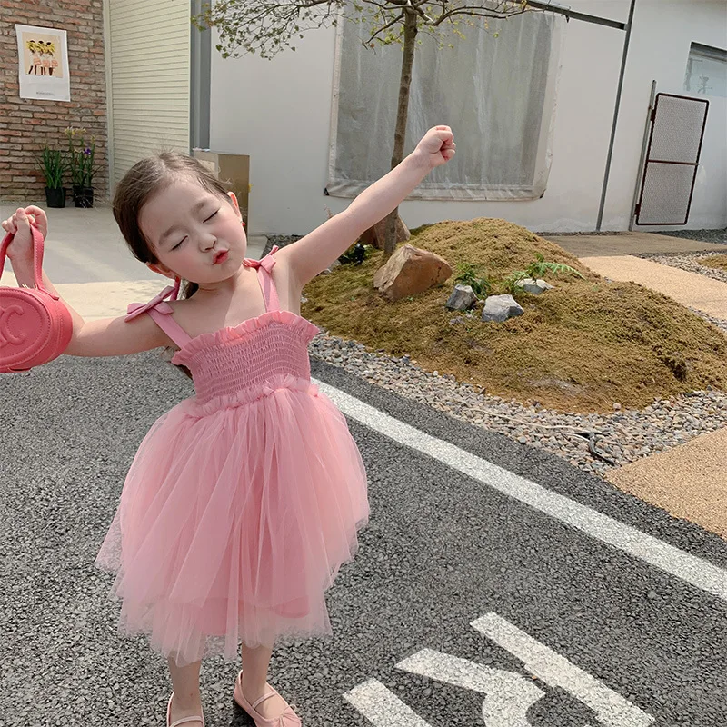 Children's Sleeveless Mesh Dress Summer 2025 New Girls' Princess Dress Summer Children's Dress Suspender Baby