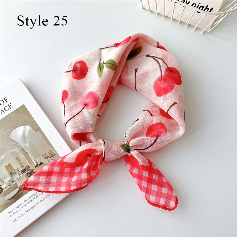 Small Square Scarf Cotton Linen Floral Print Hair Scarf Neckerchief Tulip Flower Neck Scarves Summer Headscarf Fashion Headband