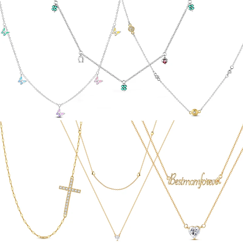 925 Sterling Silver Chain Necklaces For Women Butterfly Four Leaf Clover Ladybug Collarbone Necklace Fit Charms DIY Fine Jewelry