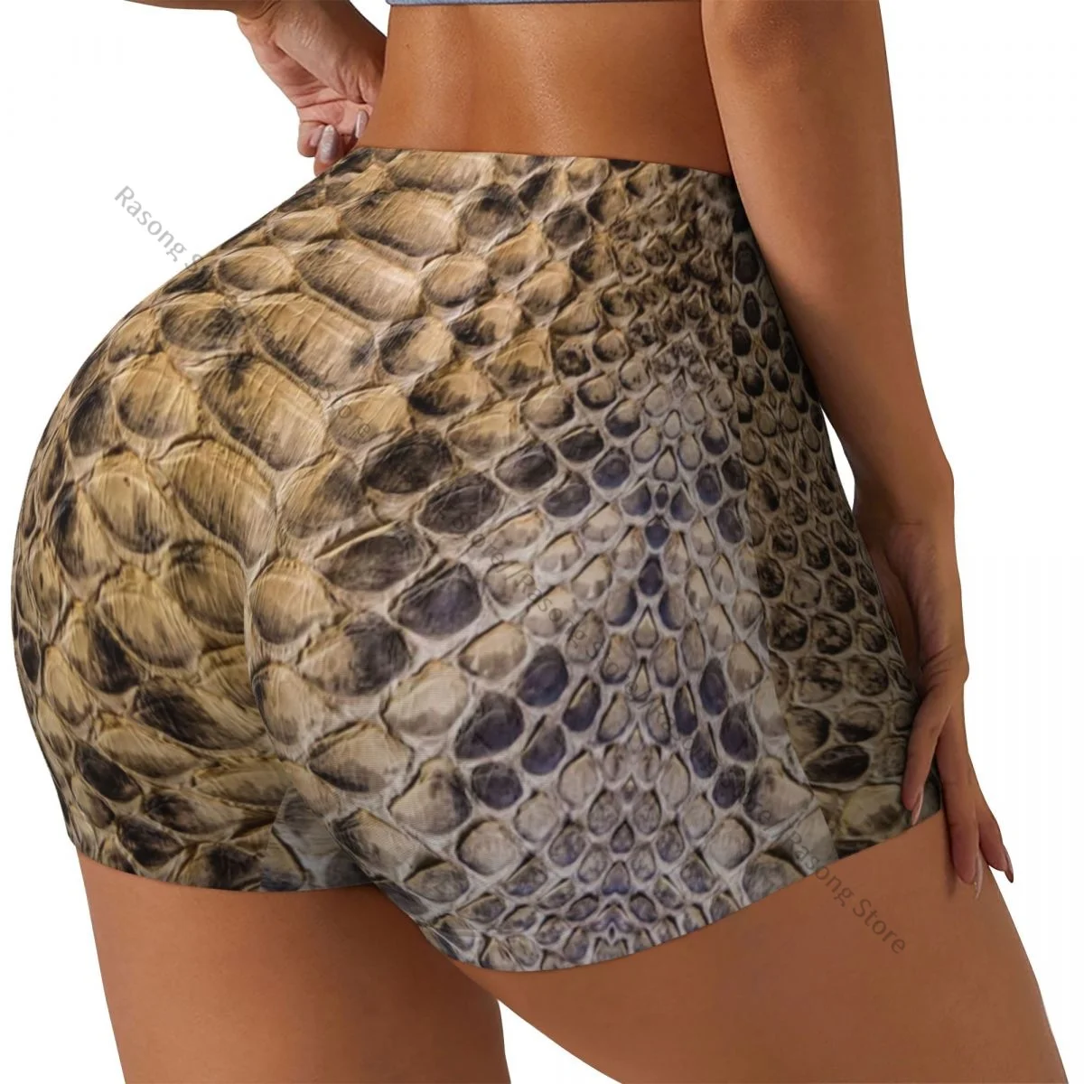 Push Up Short Elasticity Scrunch Butt Brown Snake Skin Texture Running Shorts Sports Shorts Womens Clothes Gym