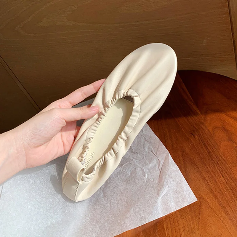 Round Toe Leather Casual Flats Women Elastic Band Slip On Loafers Soft bottom Flat Heel Ballerina Shoes Comfortable Fashion