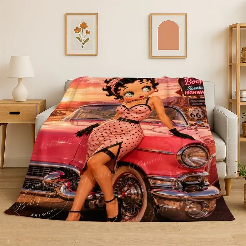 Cute B-Betty Girl B-Boop Cartoon Flannel Blanket,Ultra Soft Warm Plush Throw for Home Bedroom Bed Sofa Cover Office Picnic Gift