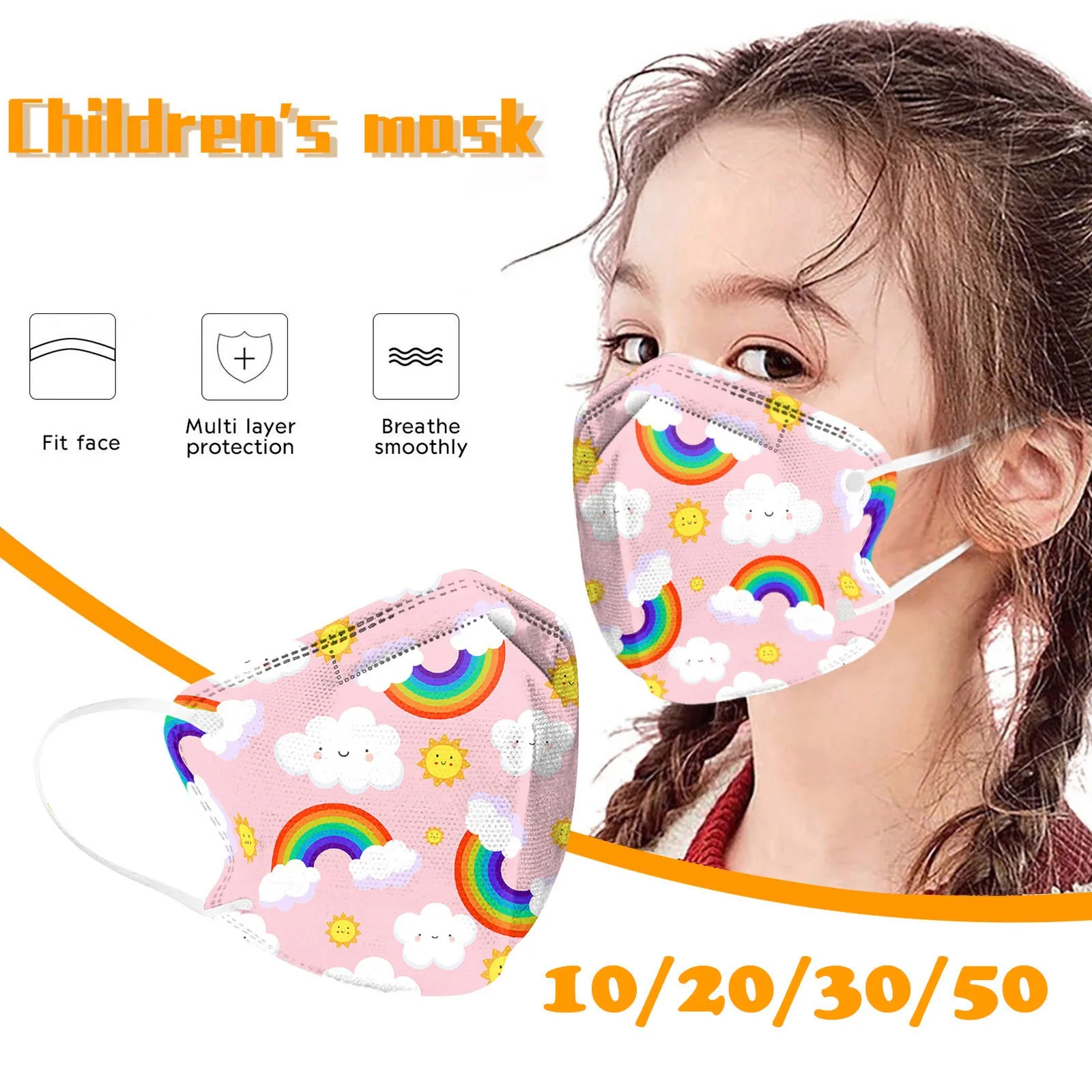 Cute Mask Children Rainbow Printed Multi Layer Protection Breathable Face Cover Kid Comfortable Respirator Layer Protection T1
