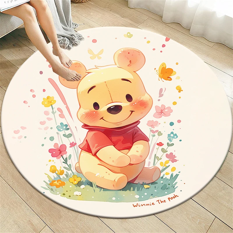 Winnie The Pooh HD Printed Round Carpet for Living Room Bedroom Rugs Camping Picnic Mats Flannel Anti-Slip Rug Yoga Mat Gift