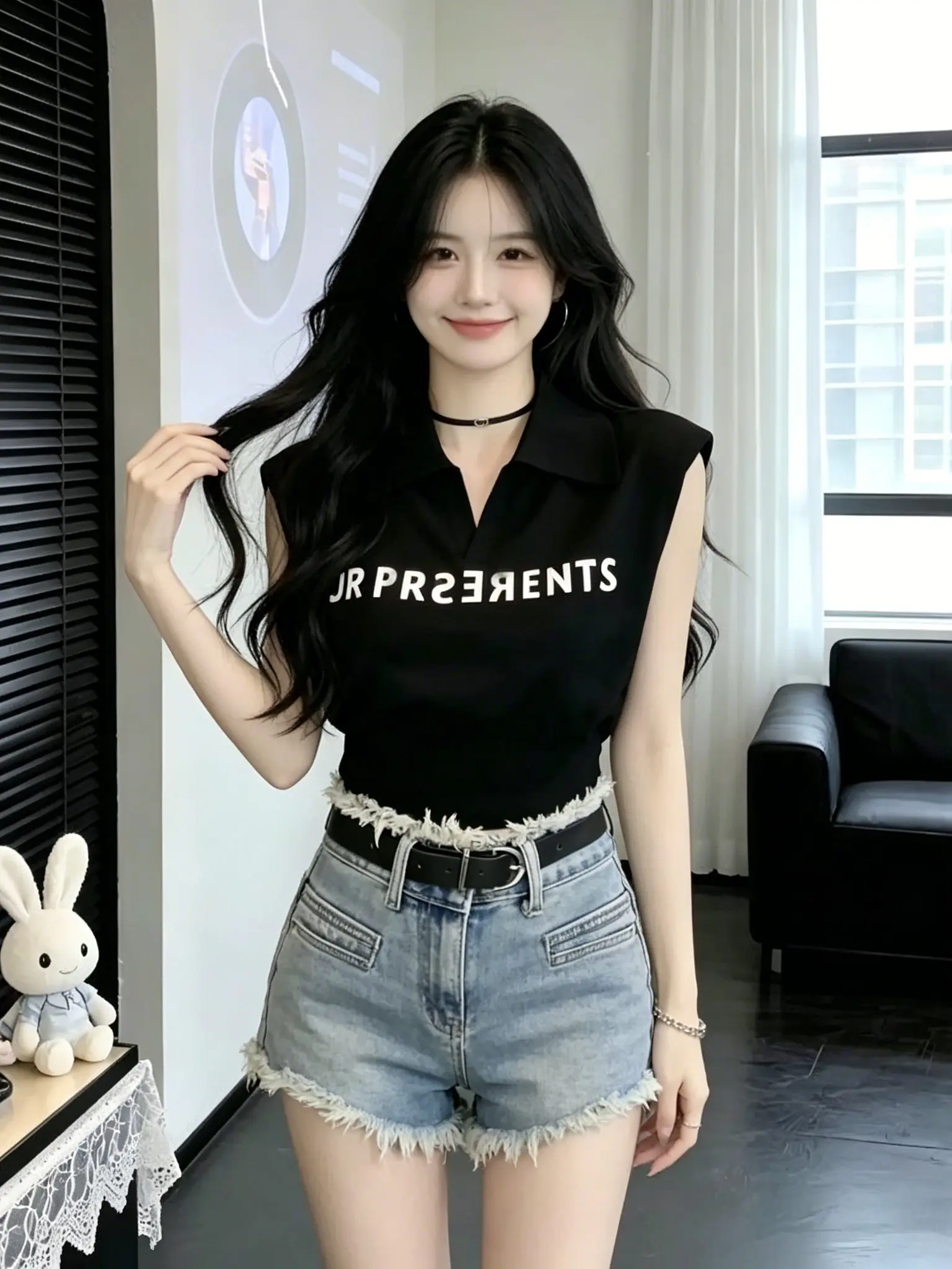 

Elegant Black Sleeveless Neck T-Shirt Women's Summer New Style Letter Print Short Top Lazy Style Pure Desire Clothing