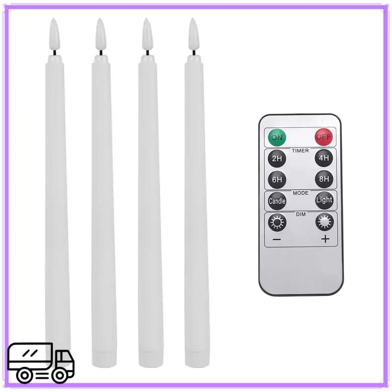

High Quality 4 Piece Timer Battery Operated LED Taper Candles For Halloween,Wedding Decoration White