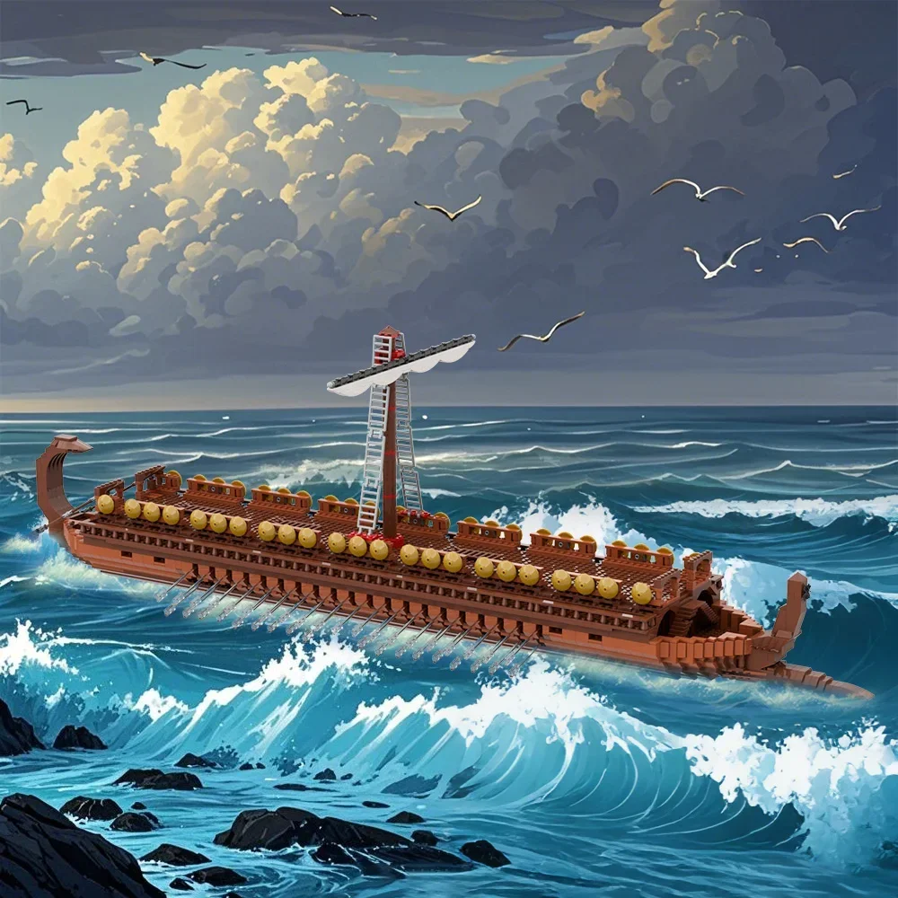 Gobricks MOC ギリシャ大型 Bireme 輸送船モデルビルディングブロックコンテナ港レンガ DIY 組み立ておもちゃ子供のためのギフト