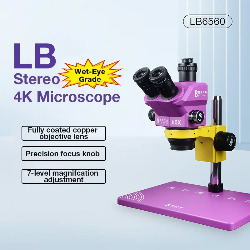 

Профессиональный тринокулярный микроскоп LB TOOL LB-6560 с увеличением WF10X23 для ремонта мобильных телефонов, электроники, пайки печатных плат, инструменты для ремонта микроскопов 4K