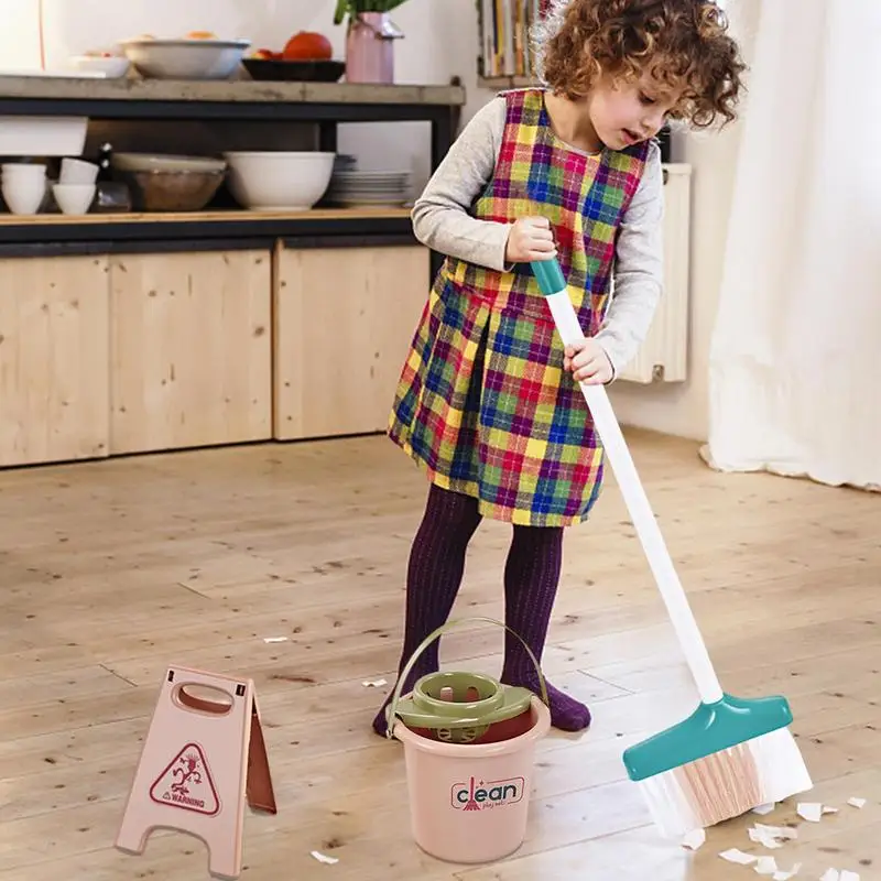 Mini carrello per attrezzi per la pulizia della simulazione Fai finta di giocare con i giocattoli per bambini Scopa per bambini Aspirapolvere Scopa Mop Set Pulizia Giocattoli per l'igiene