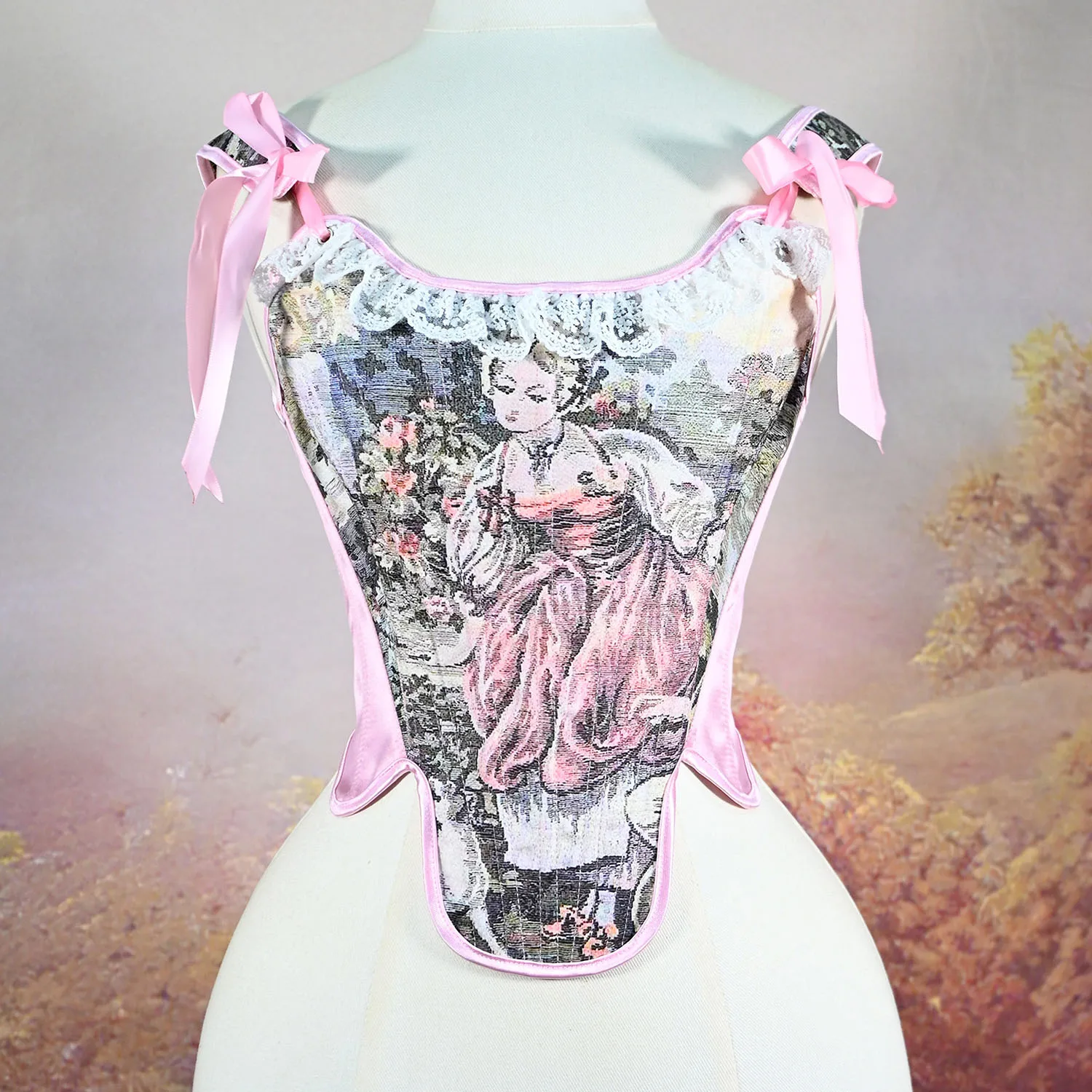 Vintage Oil Painting European Court Style Corset Bow Strap Waist Cincher Thin Body Suit for Women