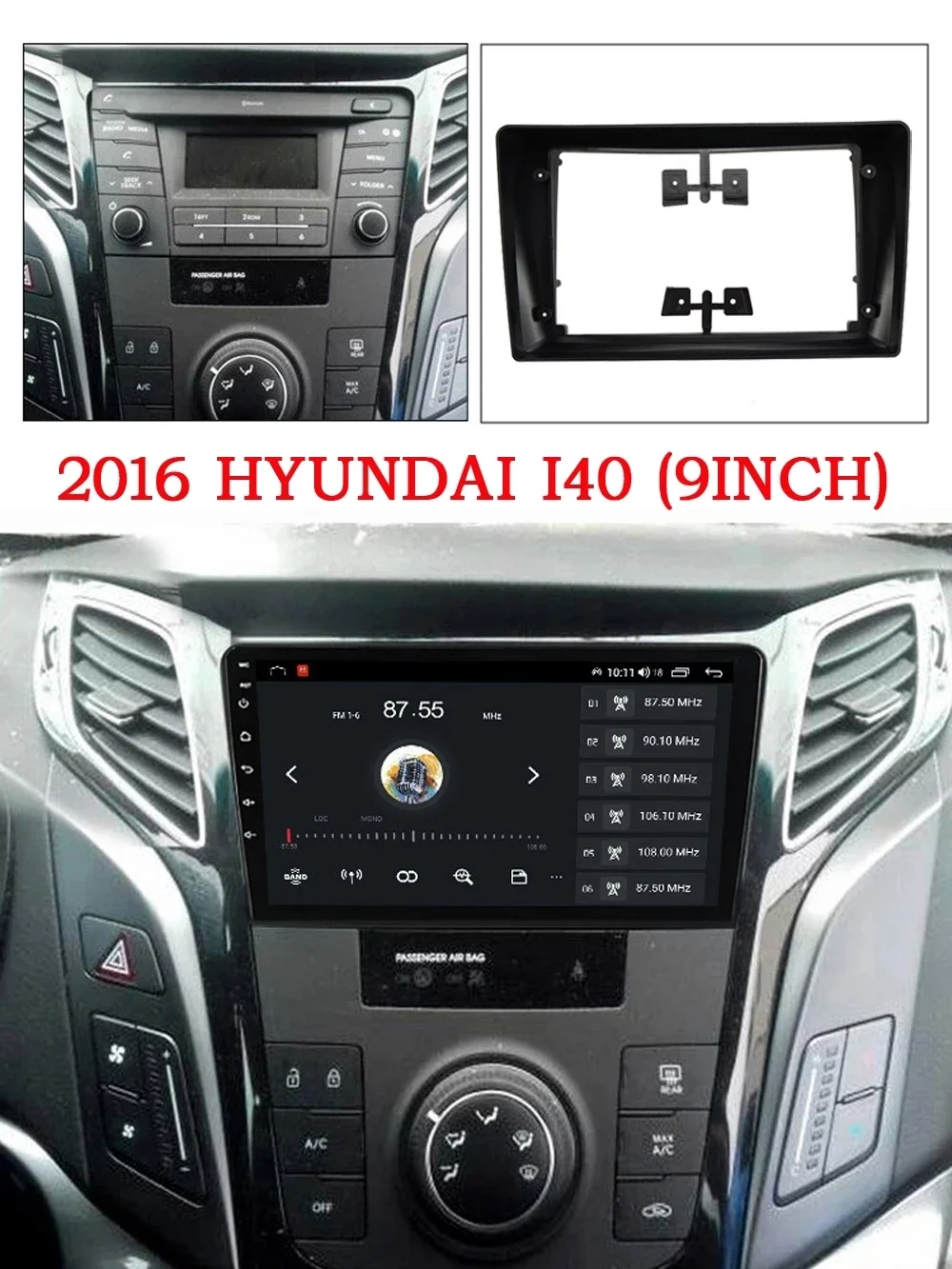 2Din Car Stereo Radio DVD Panel Mount Fascia cable Kit for HYUNDAI I40 2012-2016 Refitting Frame Dashboard