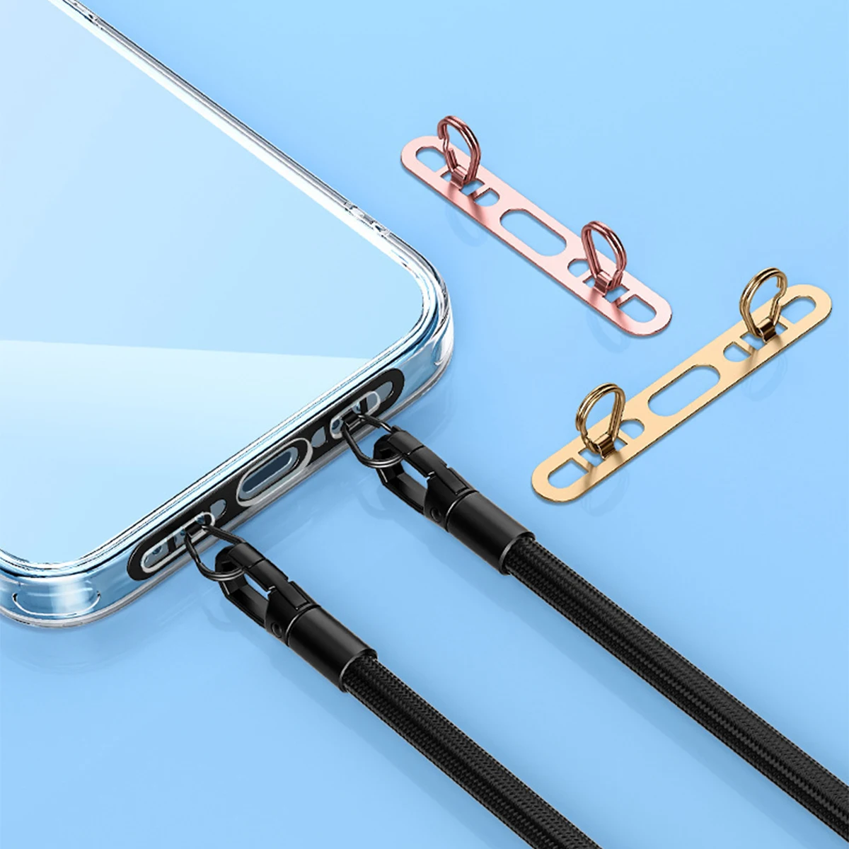 Lanière de téléphone portable en acier inoxydable, 1 pièce, Clip de suspension latérale, Double boucle, sangles de téléphone, joint, pièce de connexion en métal
