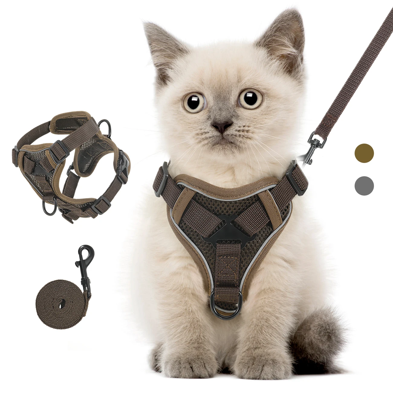 Cat Harness And Leash Set Reflective Adjustable Mesh Vest_voghion.com