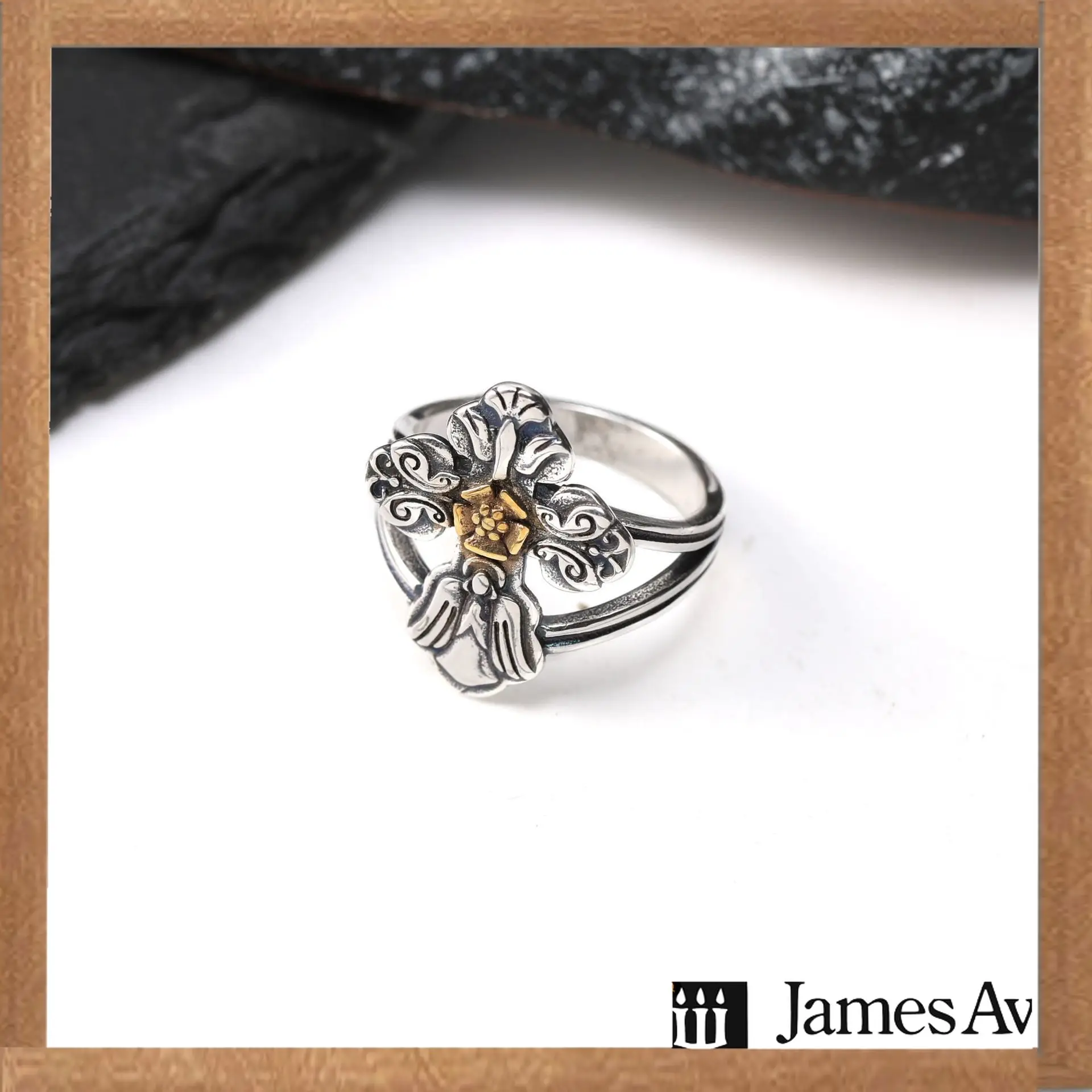 S925 Silver Two‑Tone Vintage Flower Ring Retro Carved Floral Split‑Band Finger Ring Bohemian Jewelry Gift for Women