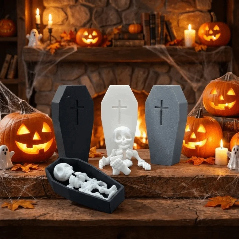 3D-Printed Articulated Skeleton Removable Flexible Joints Halloween Mini Coffin Box Plastics Coffin Boxes Halloween Funny Gift