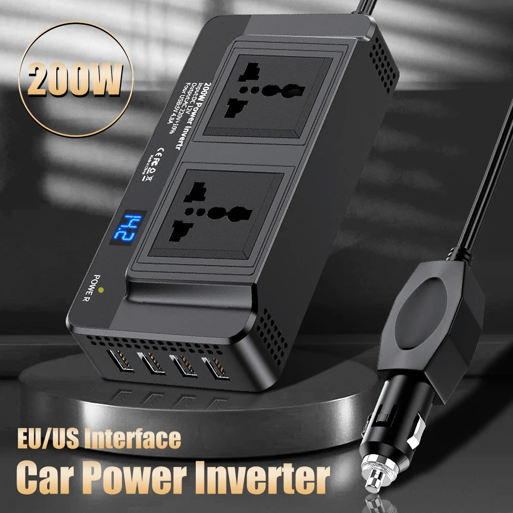 Car Power Inverter DC 12V To AC 110V 220V Current Converter TypeC USB Fast Charging Charger EU Socket Car Inverter Power Adapter