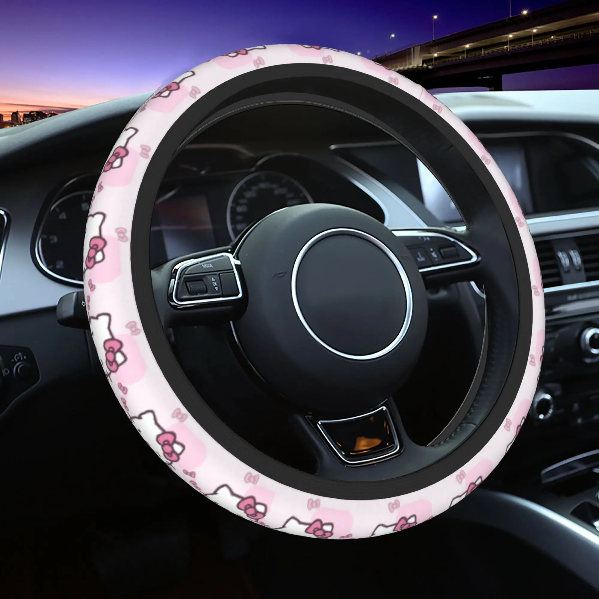 

38cm Car Steering Wheel Covers Hello Kitty Elastic Kawaii Braid On The Steering Wheel Cover Auto Decoration Automobile Accessory