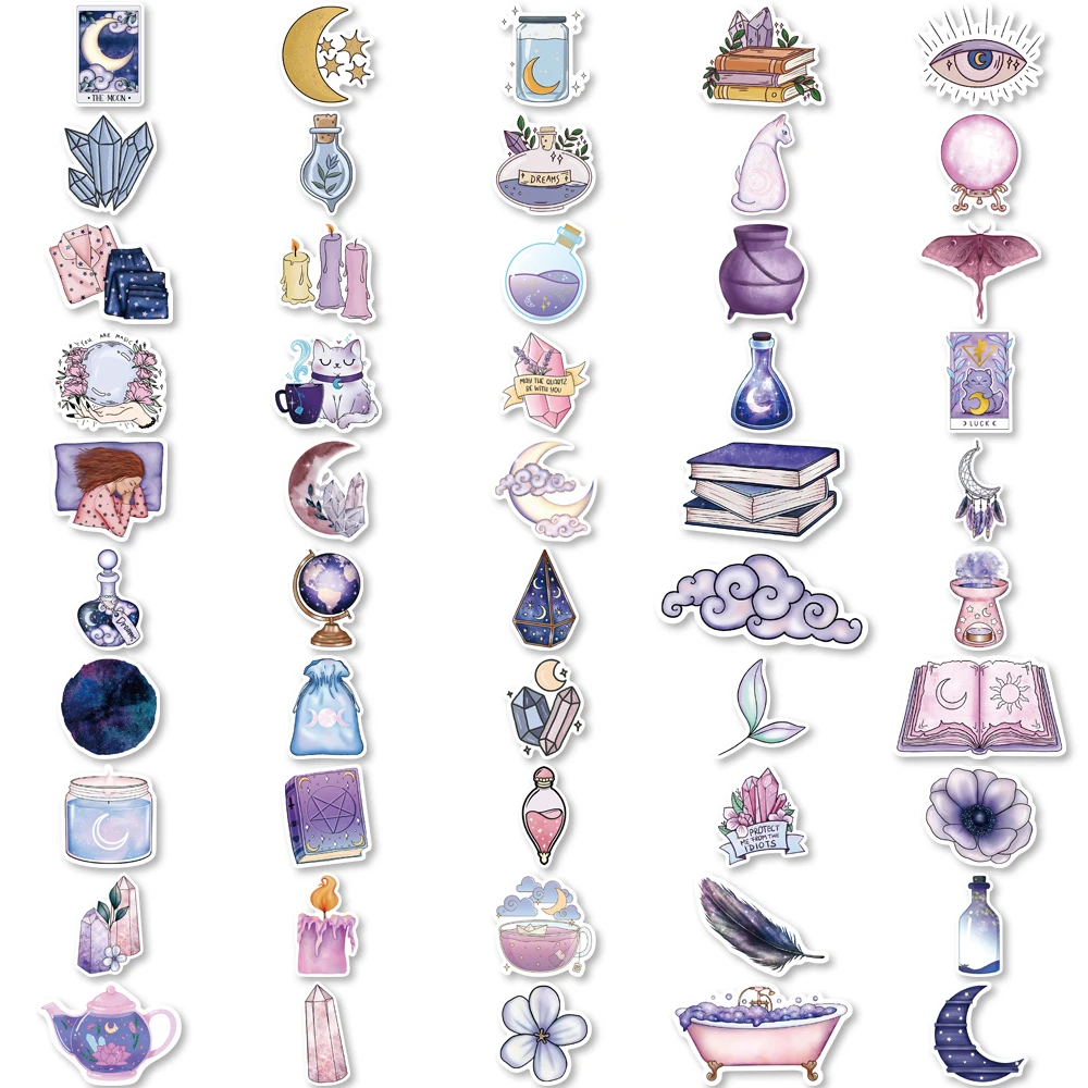 50/100pcs Witchy Stickers Apothecary Aesthetics Mystery Magic Moon Decals for Skateboard Water Bottle Phone Decor Kids Toys