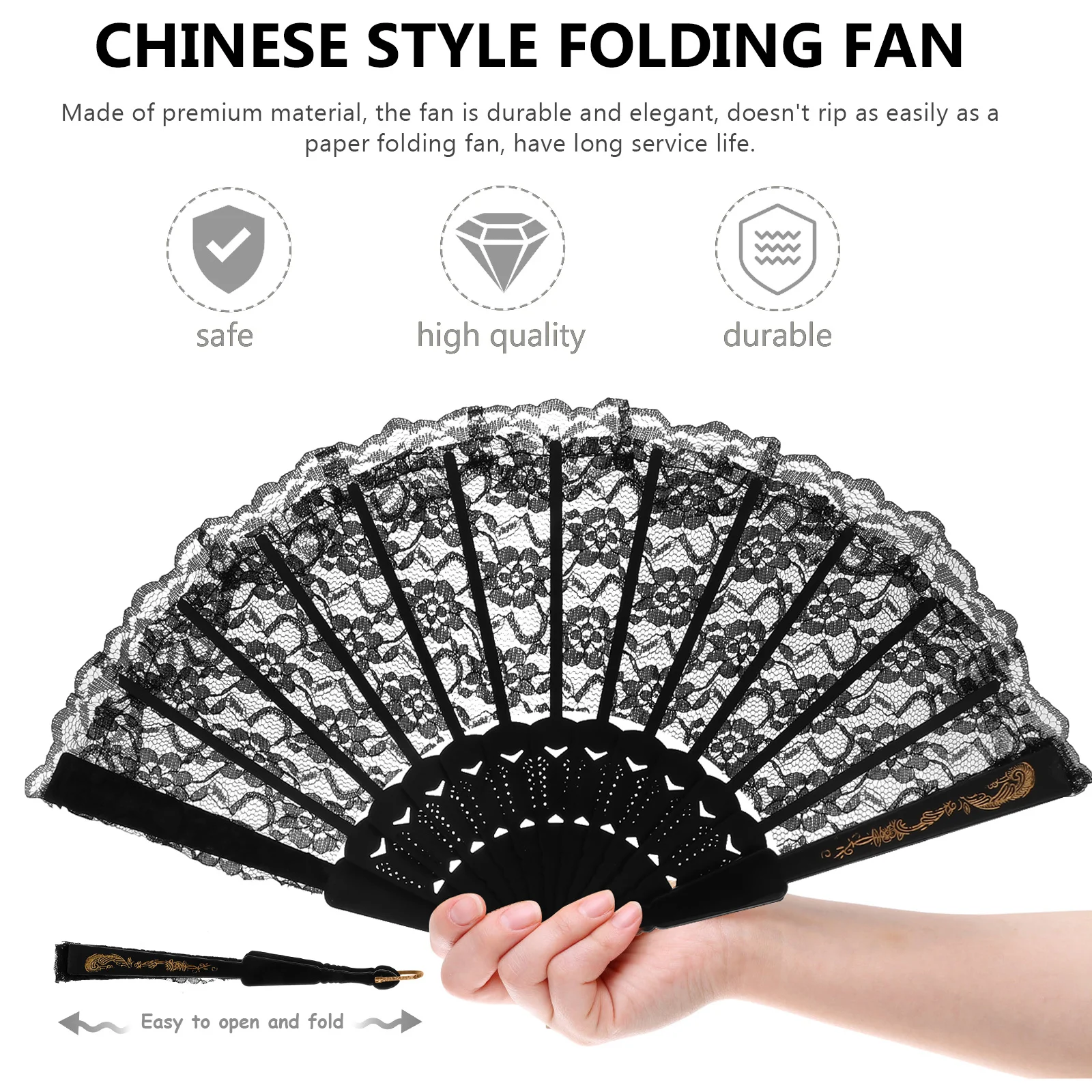

2Pcs Lace Folding Fan Chinese Style Elegant Handheld Fan Fashionable Dancing Props Summer Cooling Gift for Women Girls