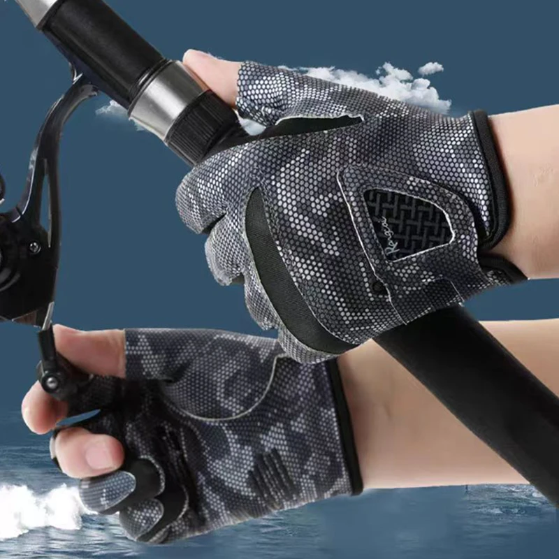 Anglerhandschuhe Atmungsaktiv Radfahren Herren Damen Rutschfeste Handschuhe Sommer Roll-Angelköder Tarnmuster UV-Schutz Köder-Angelhandschuh