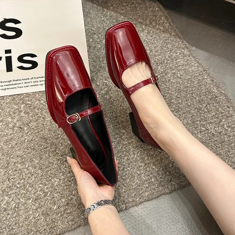 أحذية نسائية ربيعية جديدة بكعب سميك لعام 2025 أحذية ماري جين موضة الضحلة بمقدمة مربعة للسيدات أحذية أنيقة لحفلات الزفاف #3