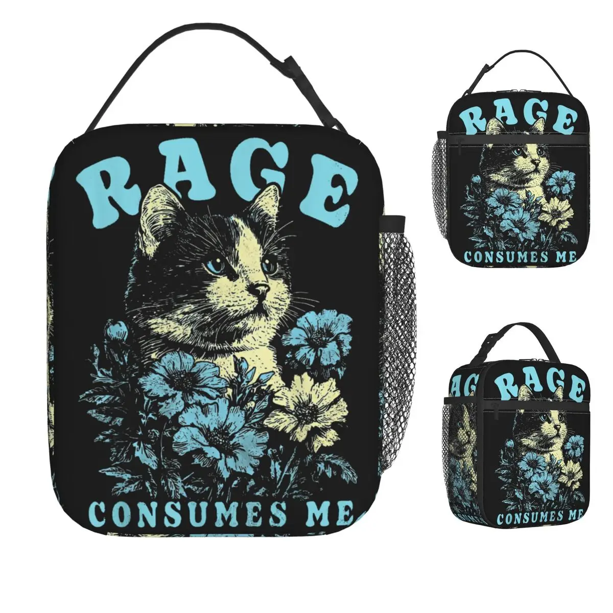 

Cat Rage Is Consuming Me Funny Meme Flower Cats Kitten Lunch Bag Portable Lunch Box Office Graphic Cooler Bag Thermal Lunch Bags