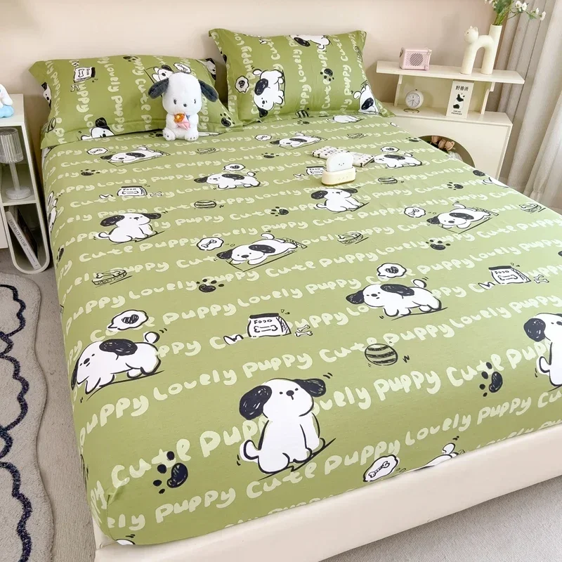 Cute Dog Print Fitted Sheet Pets Animal Themed Soft 100%Cotton Mattress Cover Cartoon Design All Round Elastic Pocket for Kids