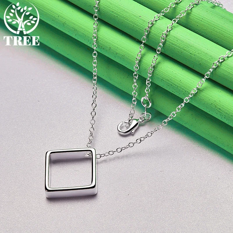 ALITREE 925 فضة القلائد عالية الجودة مربع قلادة قلادة المرأة سلسلة عنق موضة هدايا مجوهرات الزفاف الطرف