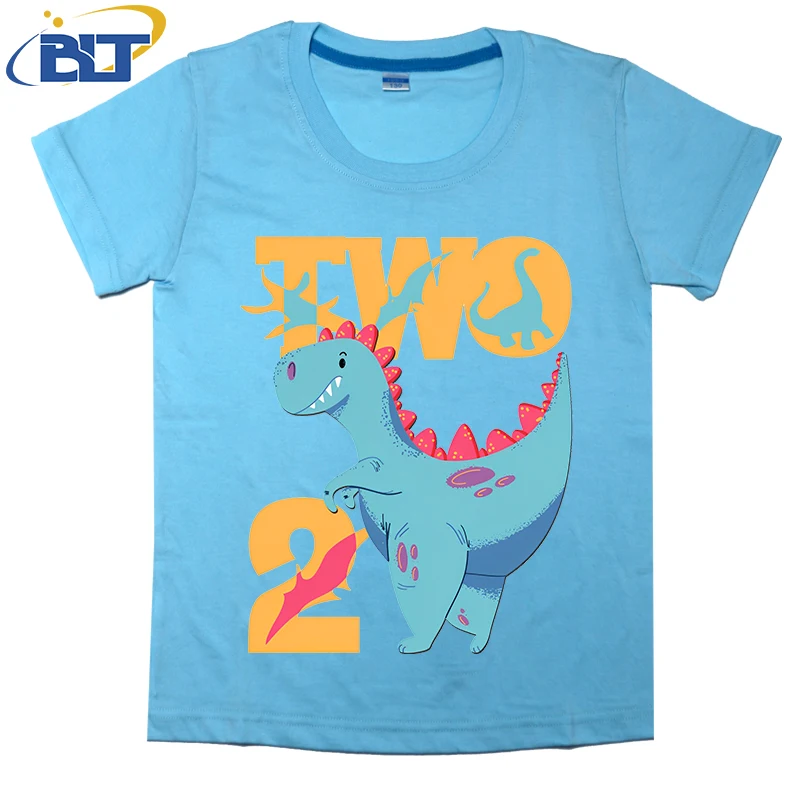 Happy 2nd Birthday Little Dino is Turning 2 Printing Children's T -shirts T -shirt Summer Cotton Short Sleeve Casual Top