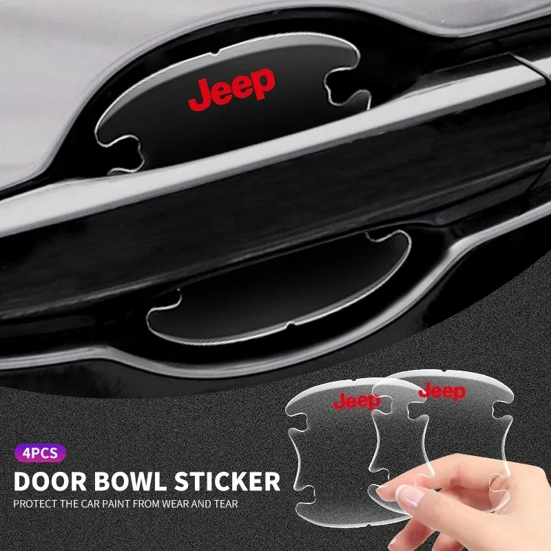 

4pcs Transparent Car Door Handle Bowl Sticker For Jeep Renegade Compass Grand-Cherokee Wrangler Wrangler Cherokee Accessories