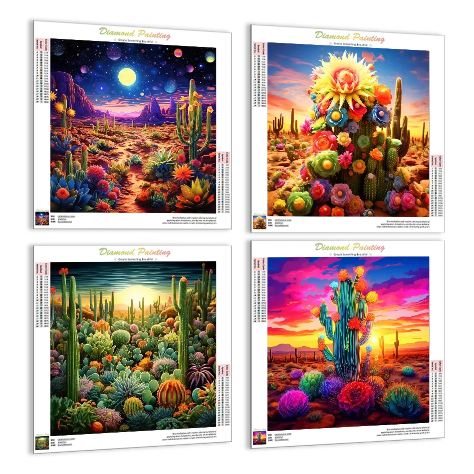 

RUOPOTY Diamond Painting Full Square Round Drill Desert Cactus Flower Drawing With Diamonds Diamond Mosaic Paintings Set Stitch