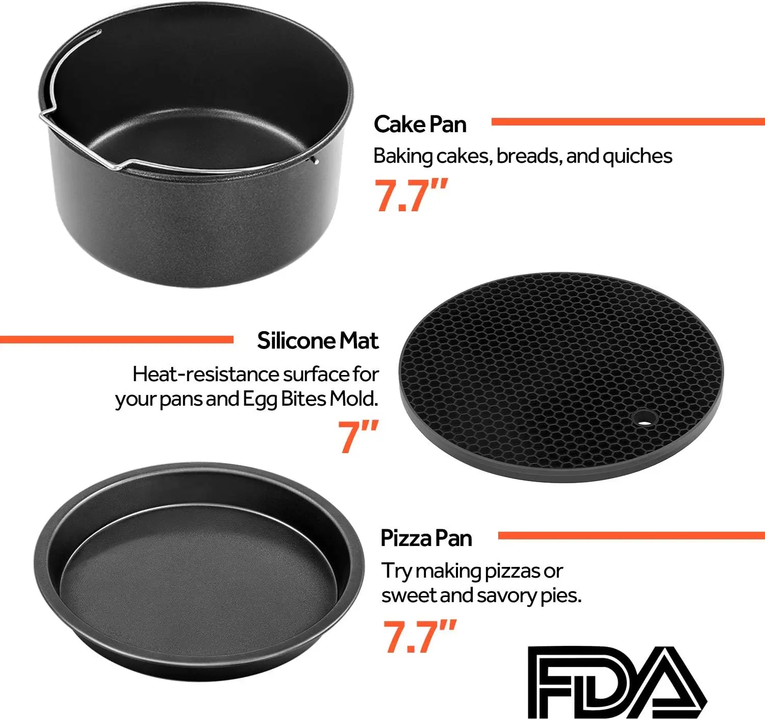 Air Fryer Accessories Kit Baking Mold/Pizza Tray/Stainless Steel Rack/Silicone Mat/Egg Mold Compatible with COSORI  5.5L