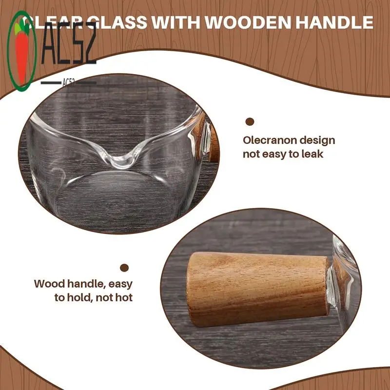 AC52-2PCS Transparent Glass Creamer With Wooden Handle, Mini Coffee Milk Creamer Pitcher