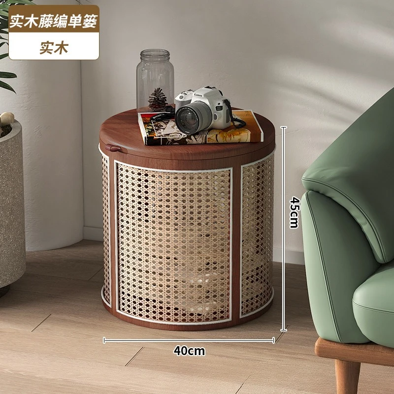 Table basse de balcon en rotin, rangement rond, panier pour vêtements sales, chevet, salon, canapé, petite table d'appoint