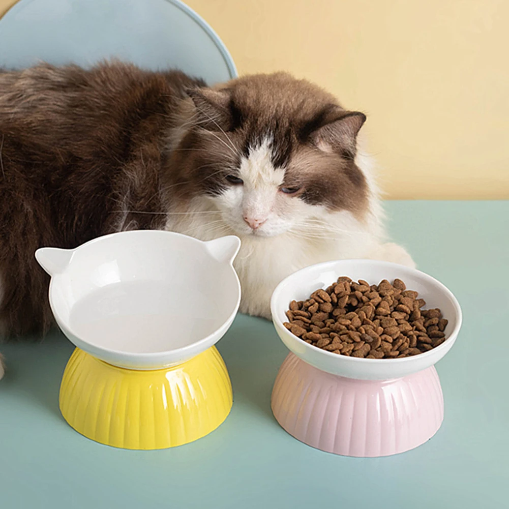 Cat Elevated Ceramic Bowl Raised Ceramic Drinking Eating Bowls Anti Vomiting Pet Food Water Feeders Dishwasher Safe