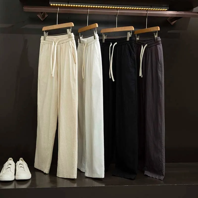 

Men's Summer Pants Cooling Linen Cotton Baggy Y2k Gray Khaki Summer Latest Classic Man Streetwear Trousers for Men High Brand