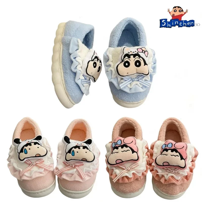 Crayon Boy Shin C-Chan Plush Cotton Slippers Cute Cartoon Indoor Home Couple Shoes Girls Non-slip for Warmth Lace Dolls Gifts