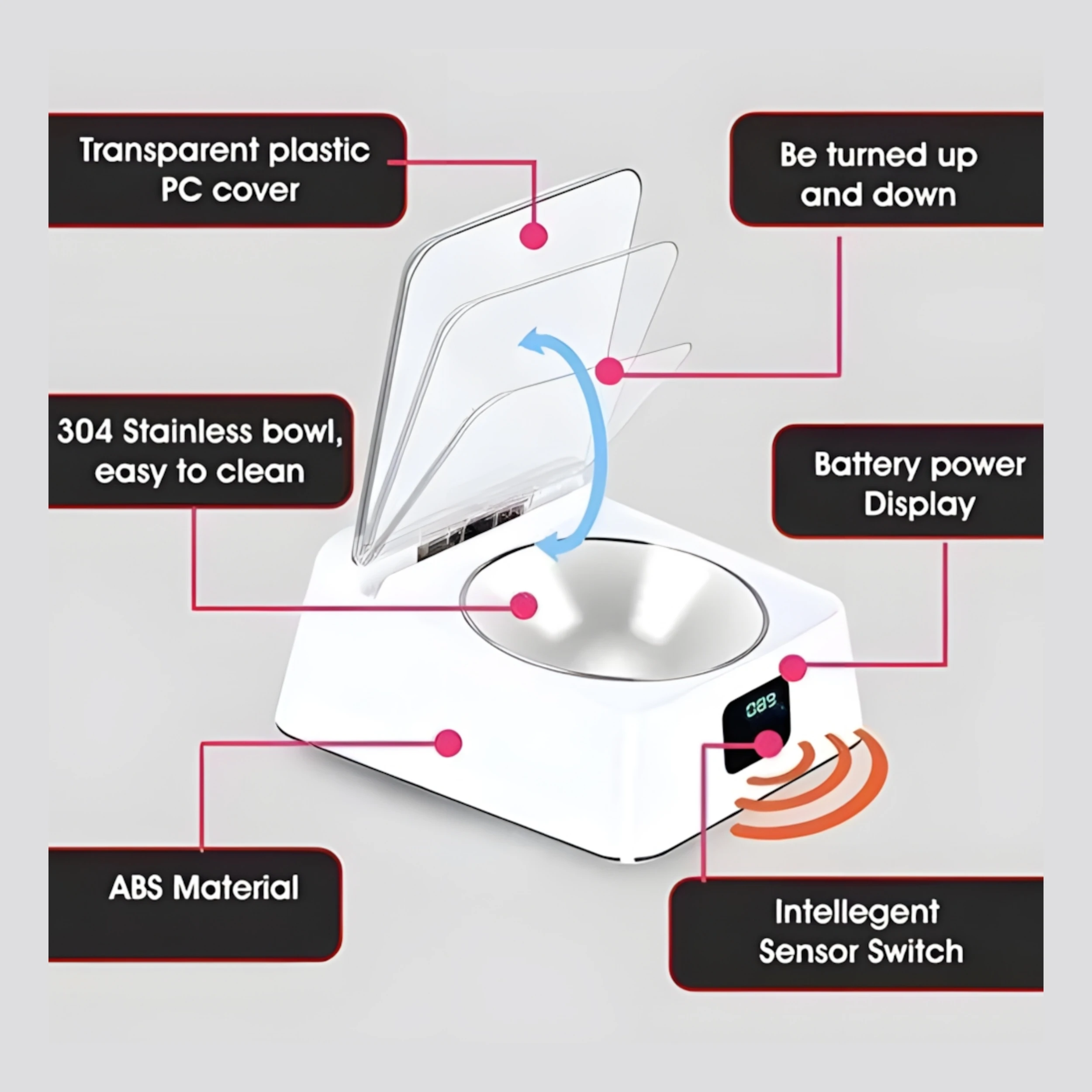 Smart 350ml Pet Feeder Bowl with Infrared Sensor Auto-Open Cover Automatic Feeder Anti-mouse Moisture-proof Cat Food Dispenser