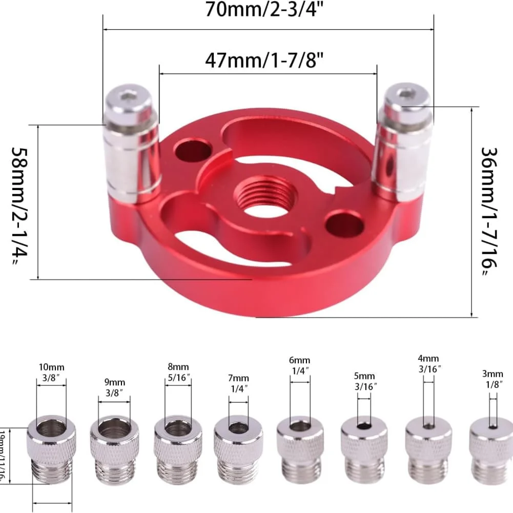 3-10mm Dowel Jig Kit Positioner Drill Bushing Set Self Centering Drill Guide Locator For Woodworking Aluminum Alloy Hole Puncher