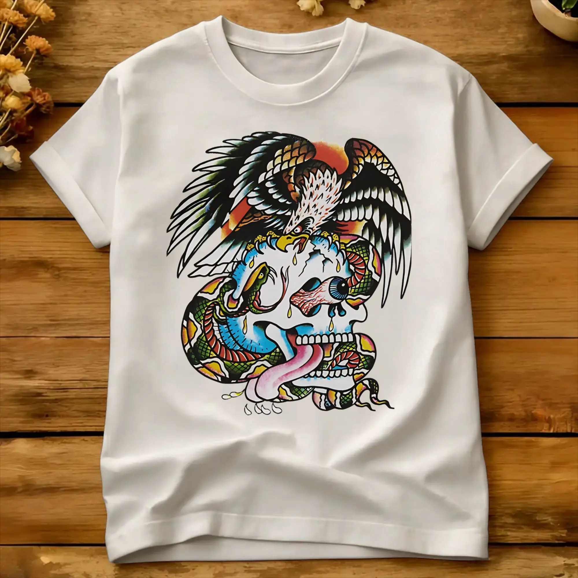 Футболка с принтом Tattoo T-Shirt Summer Ed-Hardys Y2K, хлопковая футболка с забавным принтом для мужчин, повседневные топы, футболки