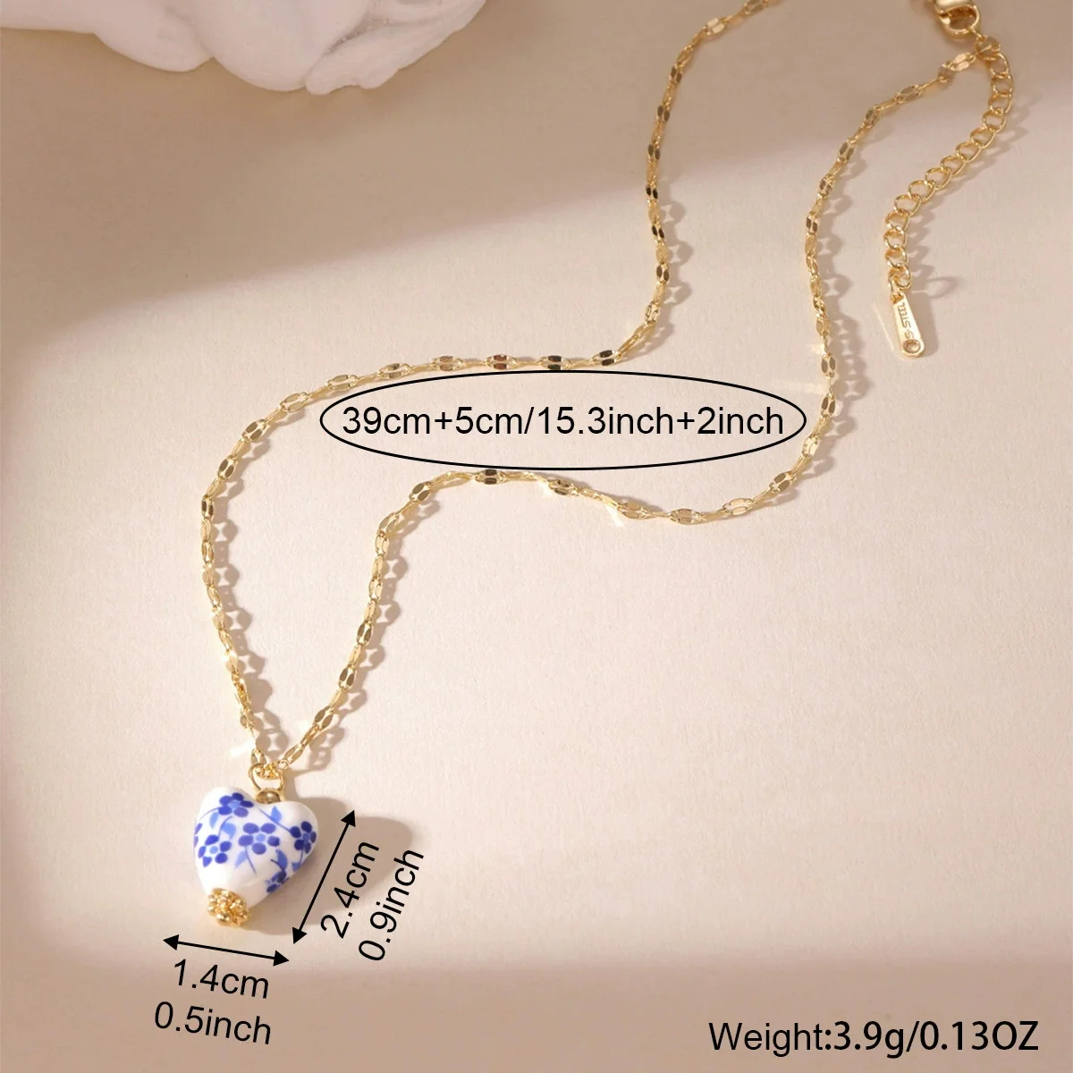 Chinese Style Printed Porcelain Star Necklace Notional Ceramic Heart Oval Necklaces for Women Gift