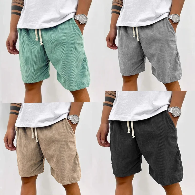 

2025 Men's Corduroy Casual Shorts - Summer Style Casual Shorts, Elastic Waist, Fitness & Work Shorts, Solid Color Shorts S-4XL