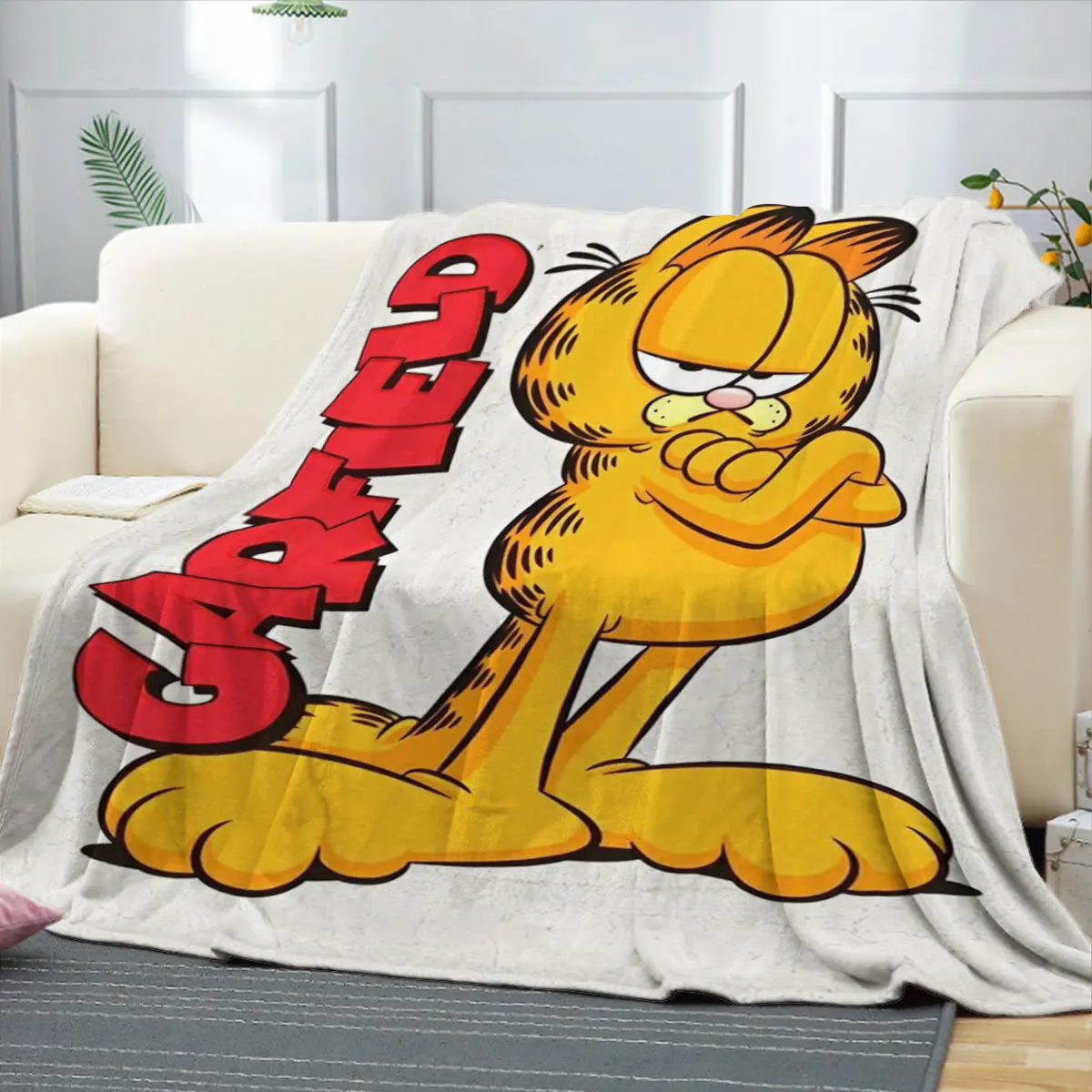 Cartoon Cat Flannel Blanket,Soft and Comfortable Warm Plush Microfiber Garfield Blanket for Bed Sofa Travel Four Seasons Blanket