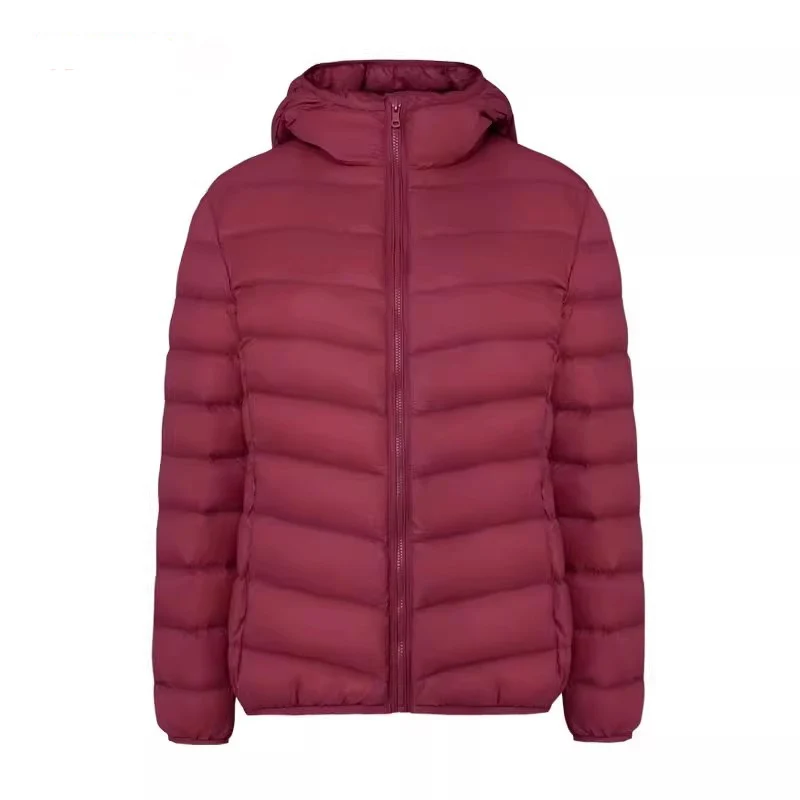 Women Down Jacket Wine Red 2026 New Spring Autumn Female Slim Short Hooded Warm White Duck Down Coat