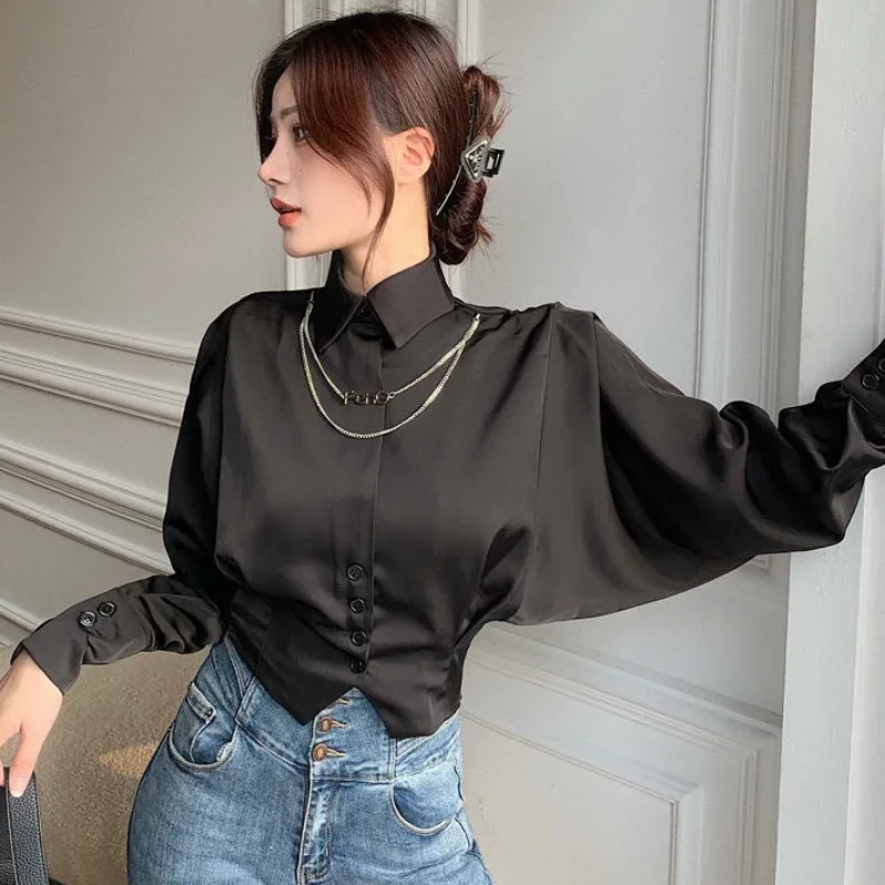 Shirt Women Spring Batwing Sleeve Button Design Chic Office Ladies Camisas Mujer Fashion All-match Stylish Classic Graceful BF