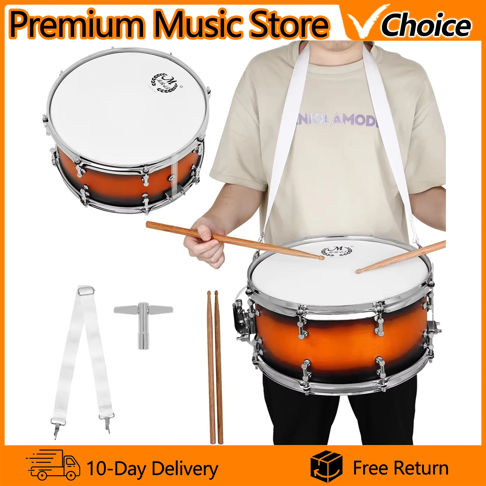 M MBAT 14 × 6.5 بوصة كمين طبل أدوات قرع معدنية زحف الطبول المبتدئين طبل جلود كمين الطبول مع حزام أفخاذ