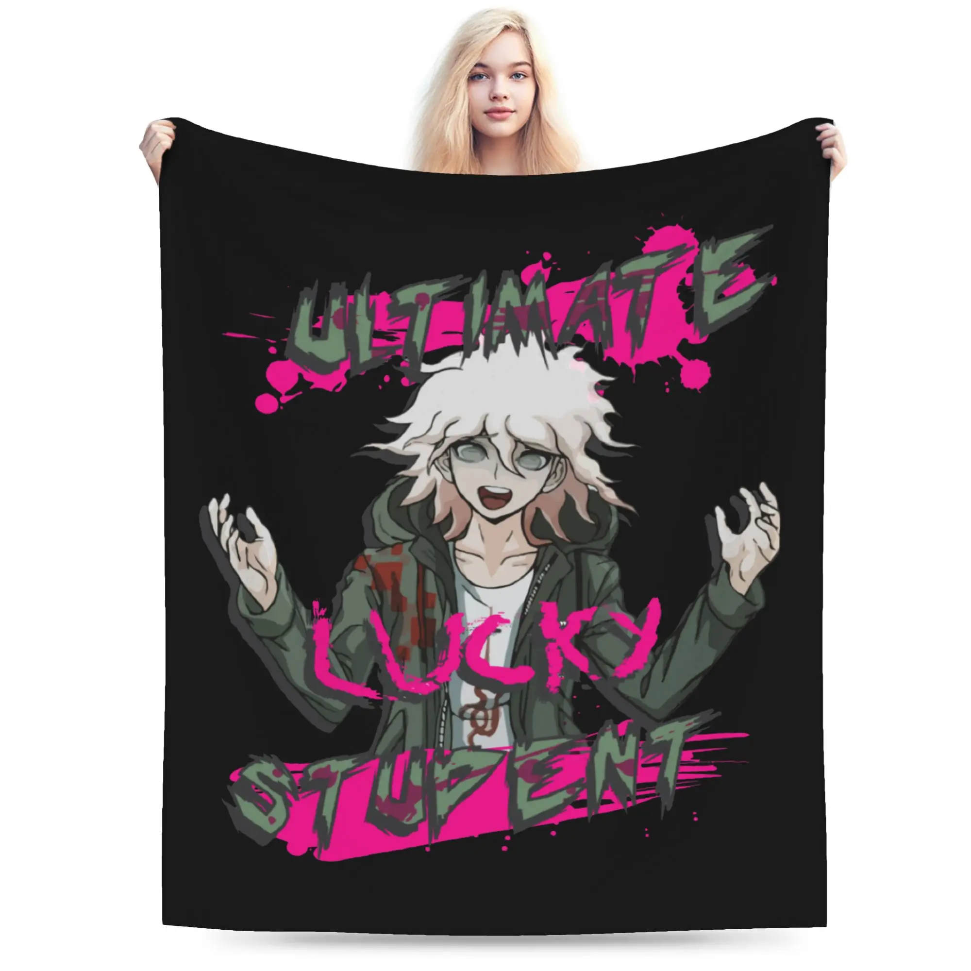 Nagito Komaeda The Ultimate Lucky Student Blanket Velvet Print Danganronpa Soft Throw Blanket for Home Car Bedspread