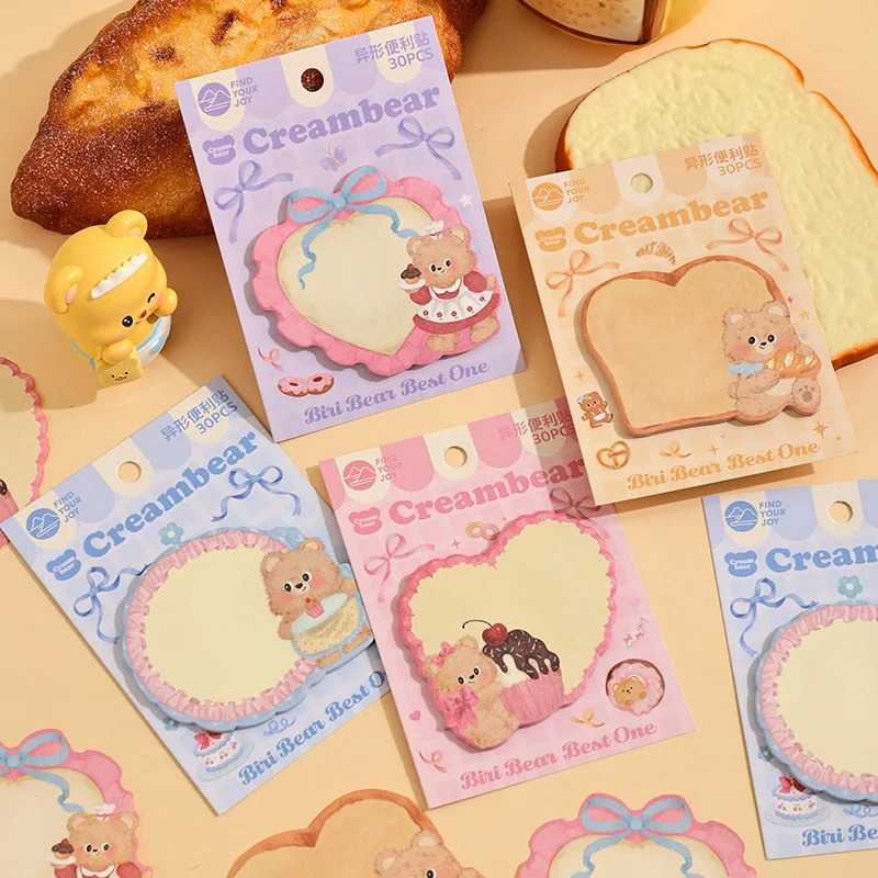 30Pcs Cream Bear Sticky Notes Memo Pad Decoration Collage DIY Scrapbooking Diary Album Message Notes Paper Notepad Stationery