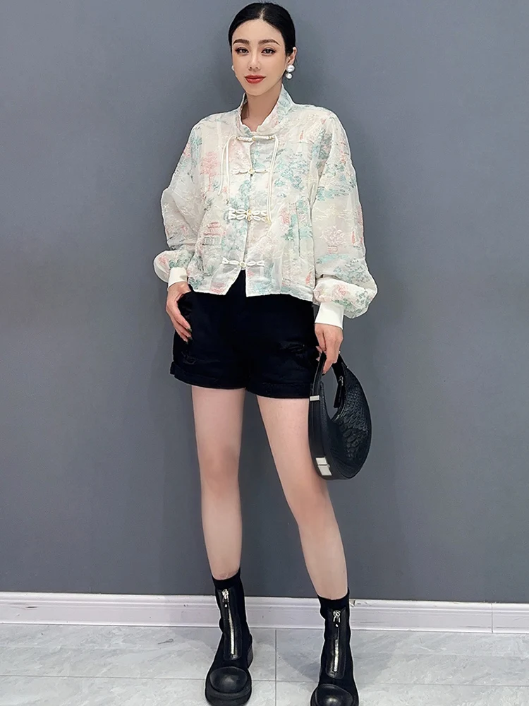 SHENGPALAE New Chinese Style Shirt For Women 2024 Summer New Fashion Casual Loose Short Tops Overcoat Women's Clothing 5C1156