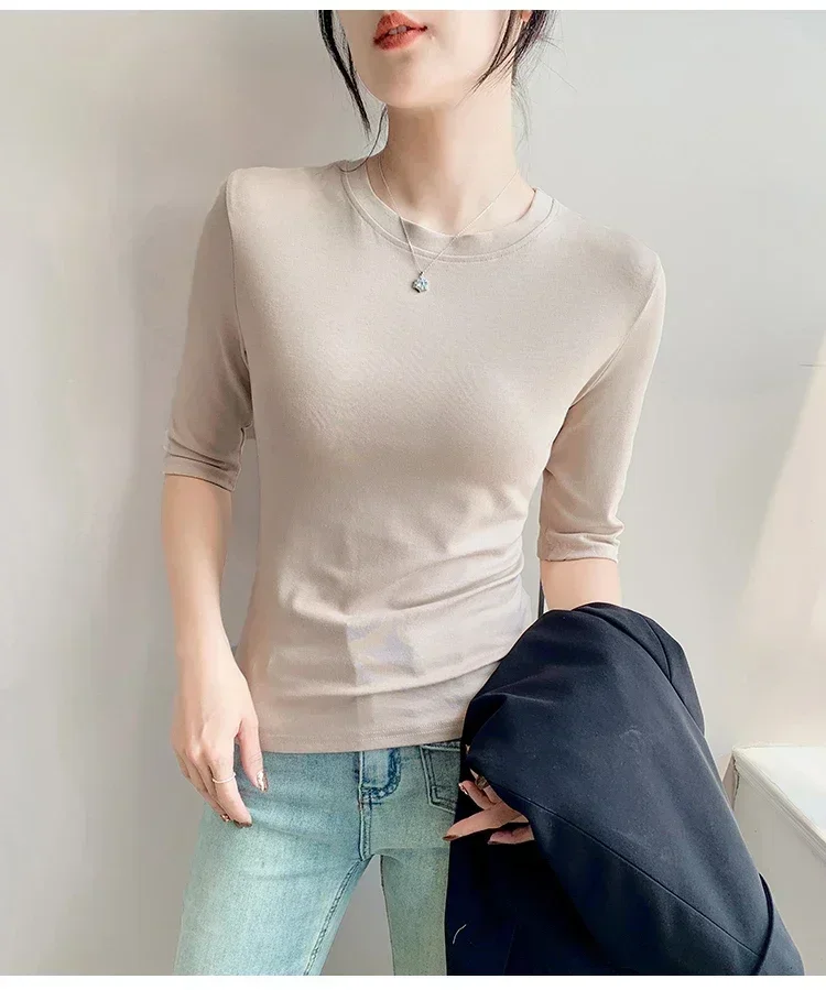 2026 Basic Einfarbiges Kurzarm-T-Shirt mit Rundhalsausschnitt, Eng Anliegend, Sommerliches Casual-Oberteil für Damen, Y2K Vintage Top, Harajuku Streetwear – Detail 23